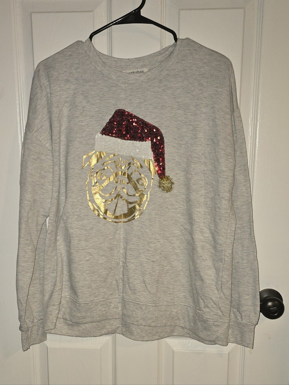 Workshop Republic Clothing Light Gray Sequin Santa Pug Sweatshirt